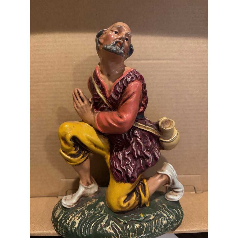 Vintage Fontanini Style Nativity Kneeling  Praying Shepherd Figure 7"- Italy‎